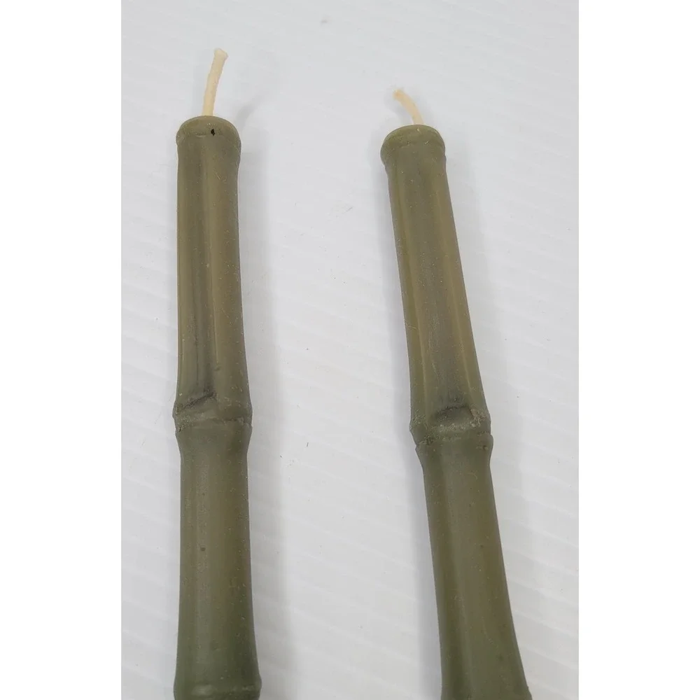 4 Fillamento Neiman Marcus 100% Beeswax Spring Green Bamboo Shaped Taper Candles